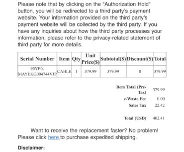 Asus wants to charge me $400 for a cable I was suppose to get for free.