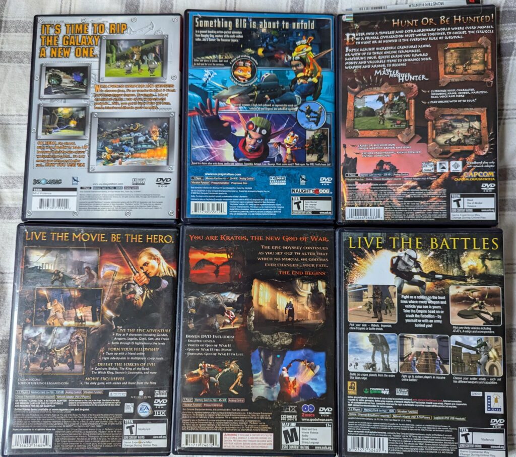 Pulled some of my Playstation 2 games out of storage; I'd forgotten how fun the back covers used to be
