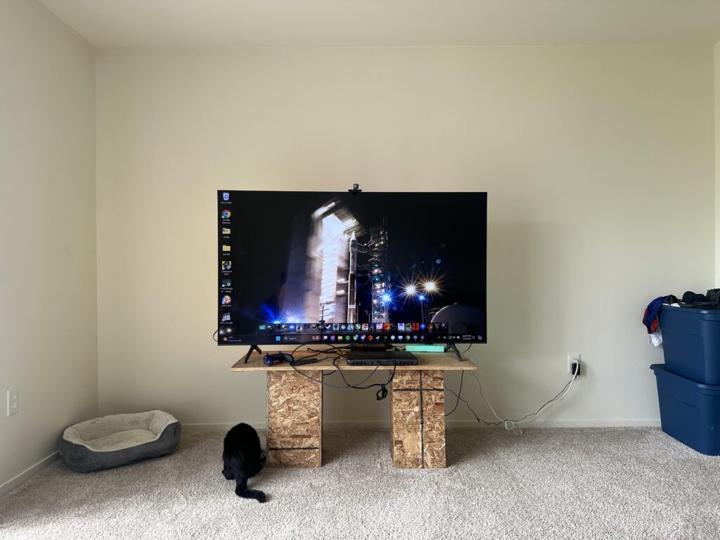 My Battlestation in my newish apartment. Yes, I did buy the tv backlight before a proper tv stand.