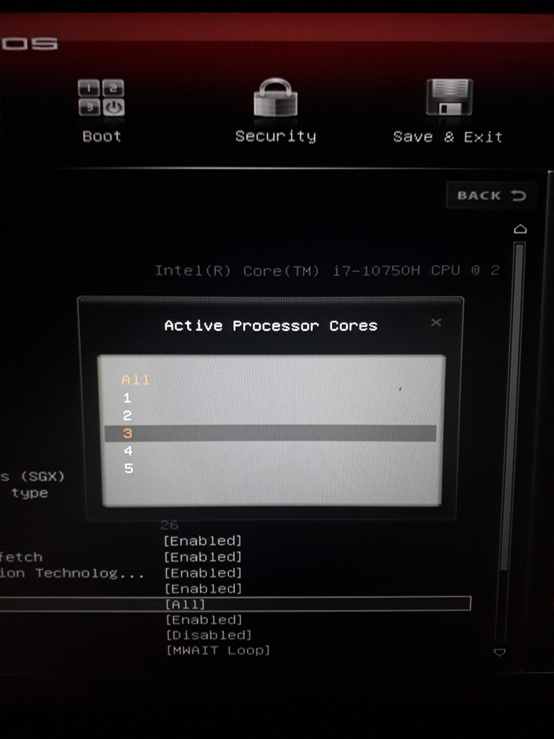 Im pretty sure it said 6 cores before in bios , any tips about why it says 5 now ? In throttlestop it still display 6 and it seems to be working with 6 , just bios problem ? This appeared after throttlestop excessive undervolt and after a reboot this “error” appeared thanks Im pretty sure it said 6 cores before in bios , any tips about why it says 5 now ? In throttlestop it still display 6 and it seems to be working with 6 , just bios problem ? This appeared after throttlestop excessive undervolt and after a reboot this "error" appeared thanks