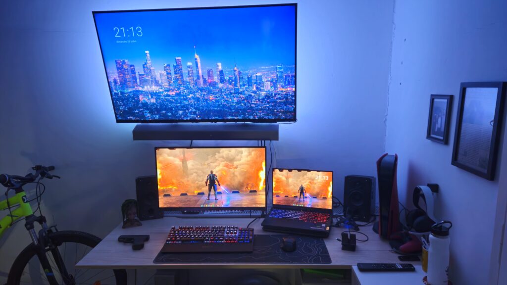 My current setup, any ideas on hiding the cables from the TV ?