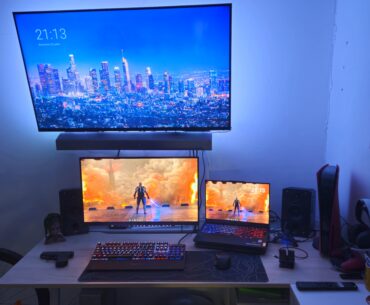 My current setup, any ideas on hiding the cables from the TV ?