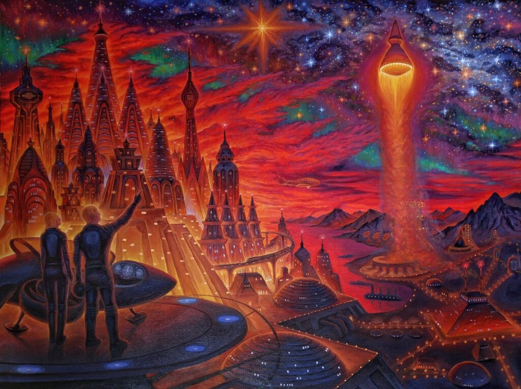 Space city. Oil painting by me