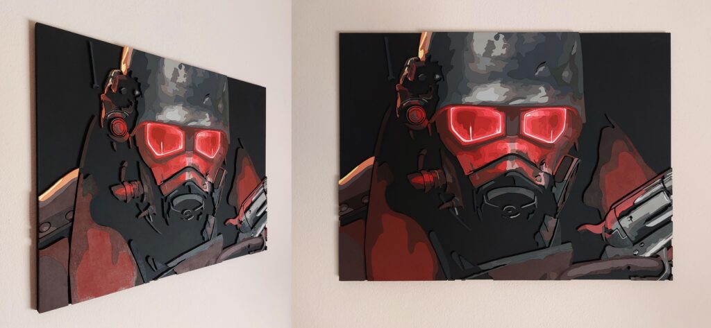 I made Fallout New Vegas wall art out of wood. I hope you like it.