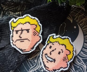 Stitched these Fallout Vault Boy keychains this week.