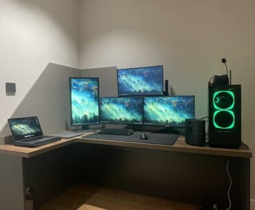 My gaming/work from home setup with custom table. Thoughts and suggestions to add more personality?
