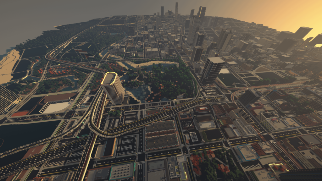 128 render distance in my city in Minecraft. Southside nearly done
