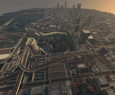 128 render distance in my city in Minecraft. Southside nearly done