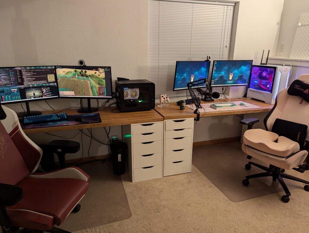 side by side gamer couple setup (IKEA countertop desks)