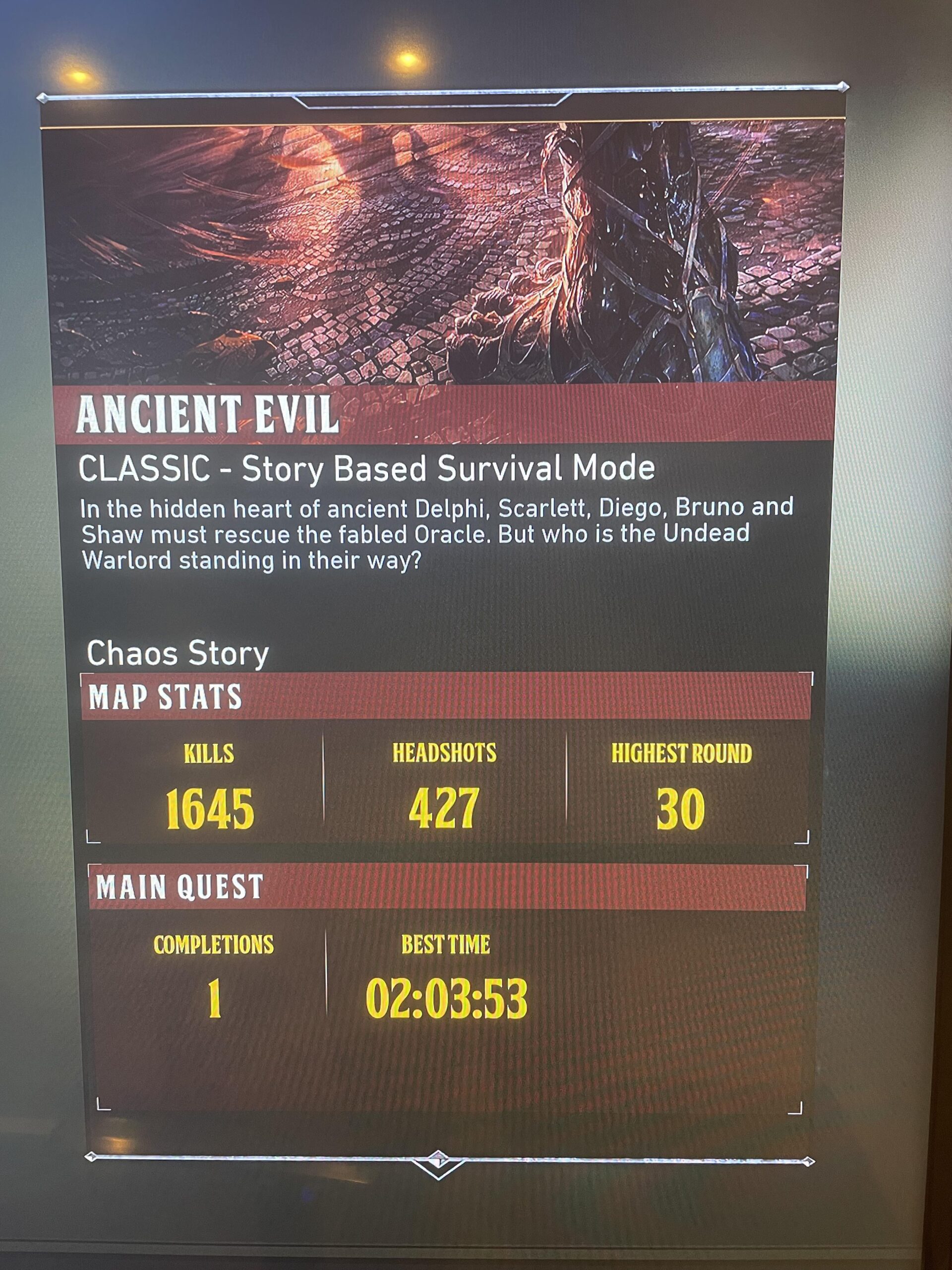 Finally completed the Ancient Evil EE!! Actually my first BO4 EE in general. Now just sad we didn’t get the Library of Alexandria. Finally completed the Ancient Evil EE!! Actually my first BO4 EE in general. Now just sad we didn’t get the Library of Alexandria.