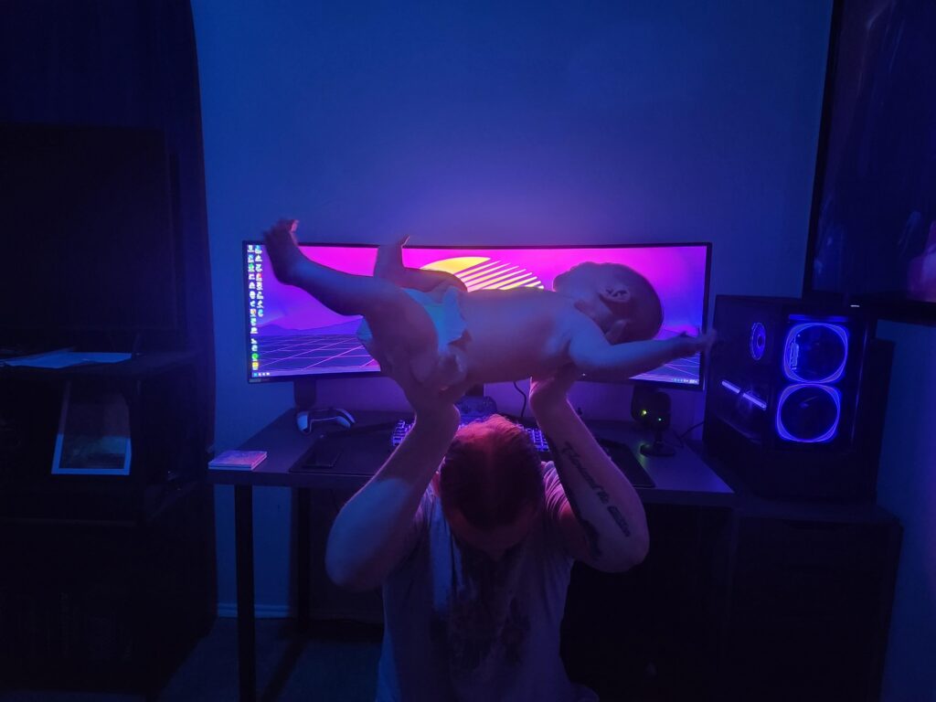 New Samsung Odyssey G9 With a 9 week old baby for scale.
