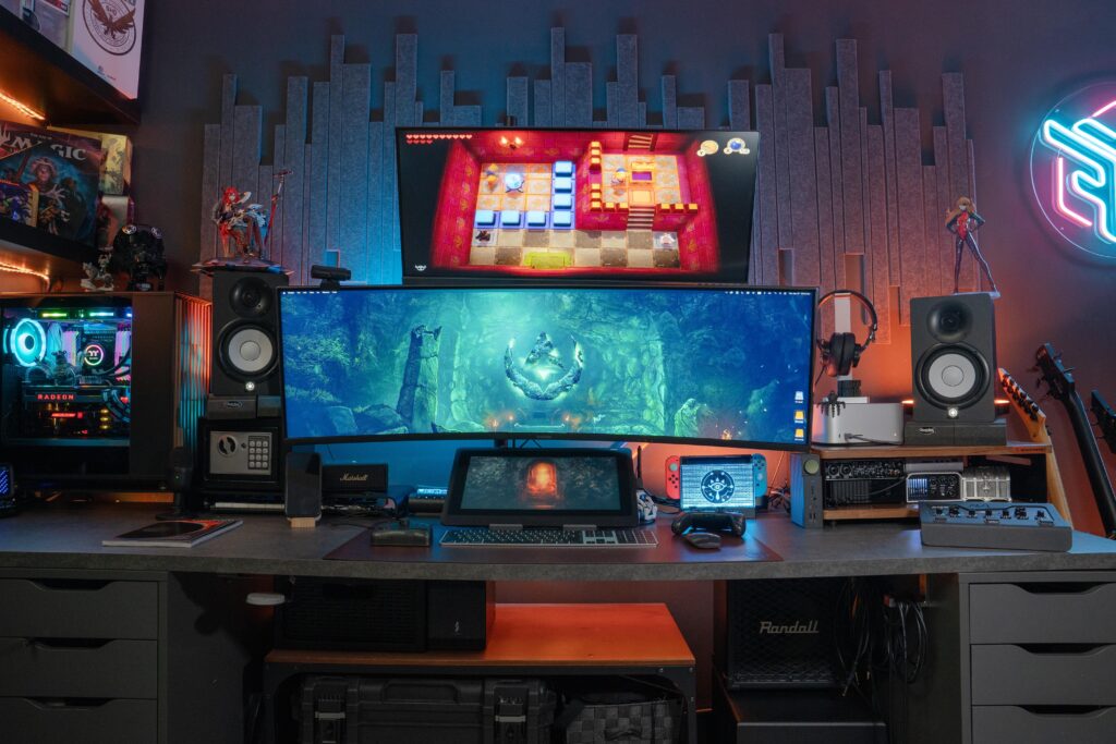 Here's a quick look at my setup with a PC, Mac Studio, and MacBook Pro. Cable management and connectivity can be tricky, but I've found some solutions. Check the comments for a detailed explanation!