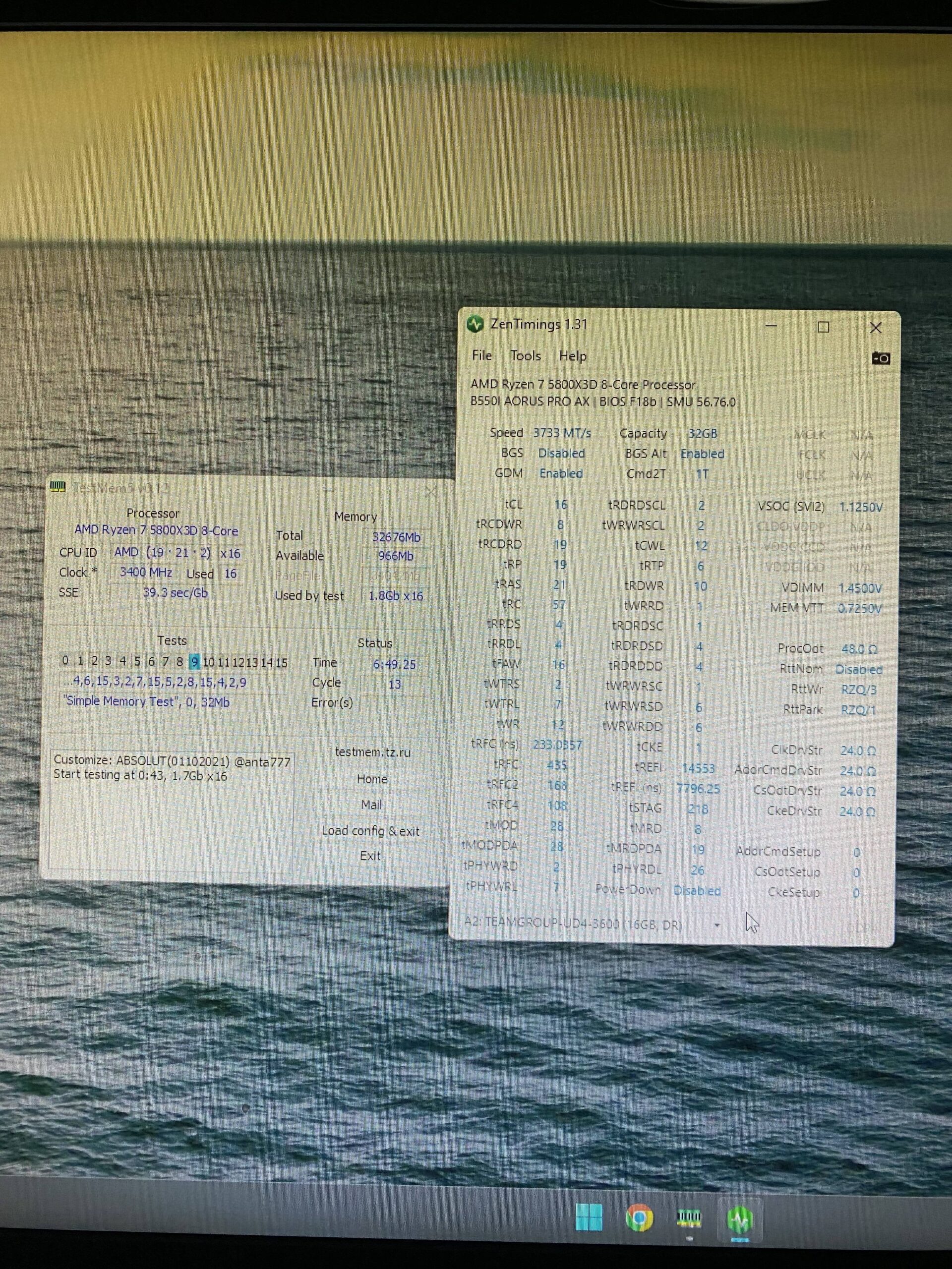 3733MHz CL16 achieved on 5800X3D (very tight timings) 3733MHz CL16 achieved on 5800X3D (very tight timings)