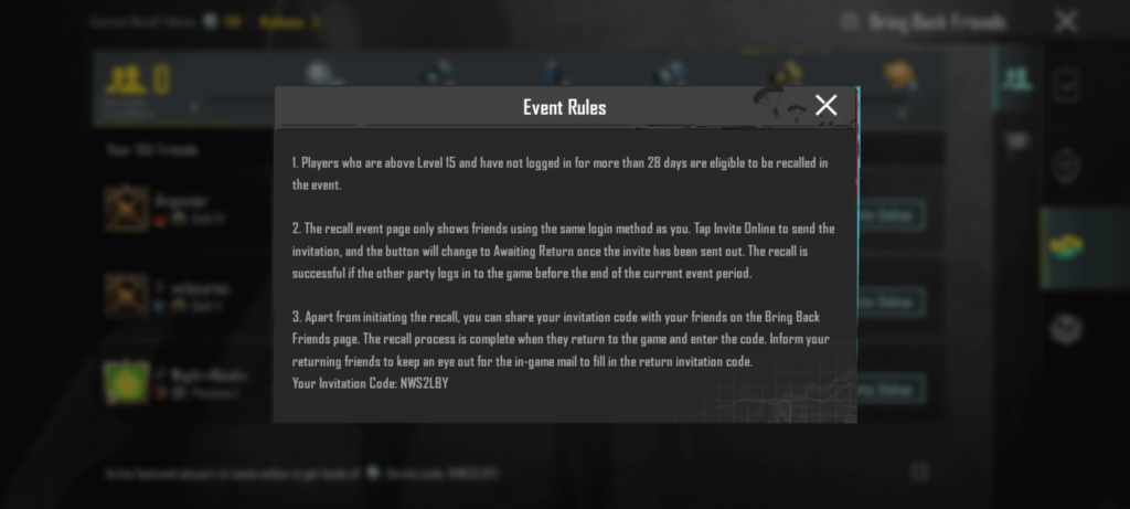 How does this event work? My friend came back but couldn't enter any code. The invite online button also doesn't work and just sends me to a photo