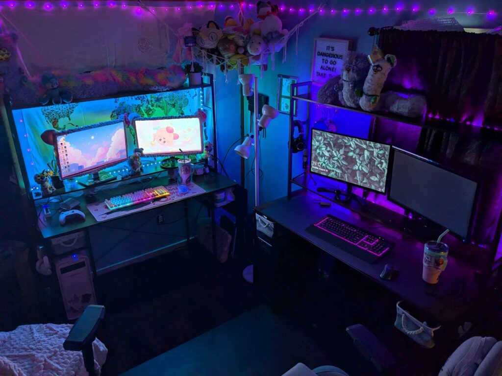 Partner and I finally got desks and set up our gaming nook