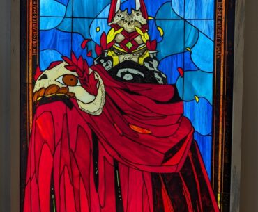A stained glass portrait of Lord Hades my husband made from the video game Hades