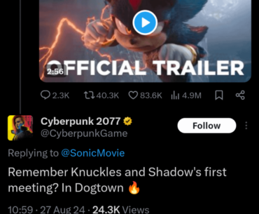 Official Cyberpunk Twitter gets in on the Sonic 3 hype.