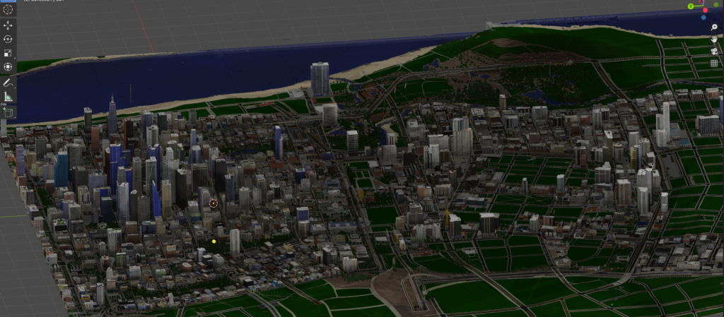 10 square kilometer chunk of my Minecraft City imported into Blender. (Image may be a little dark)