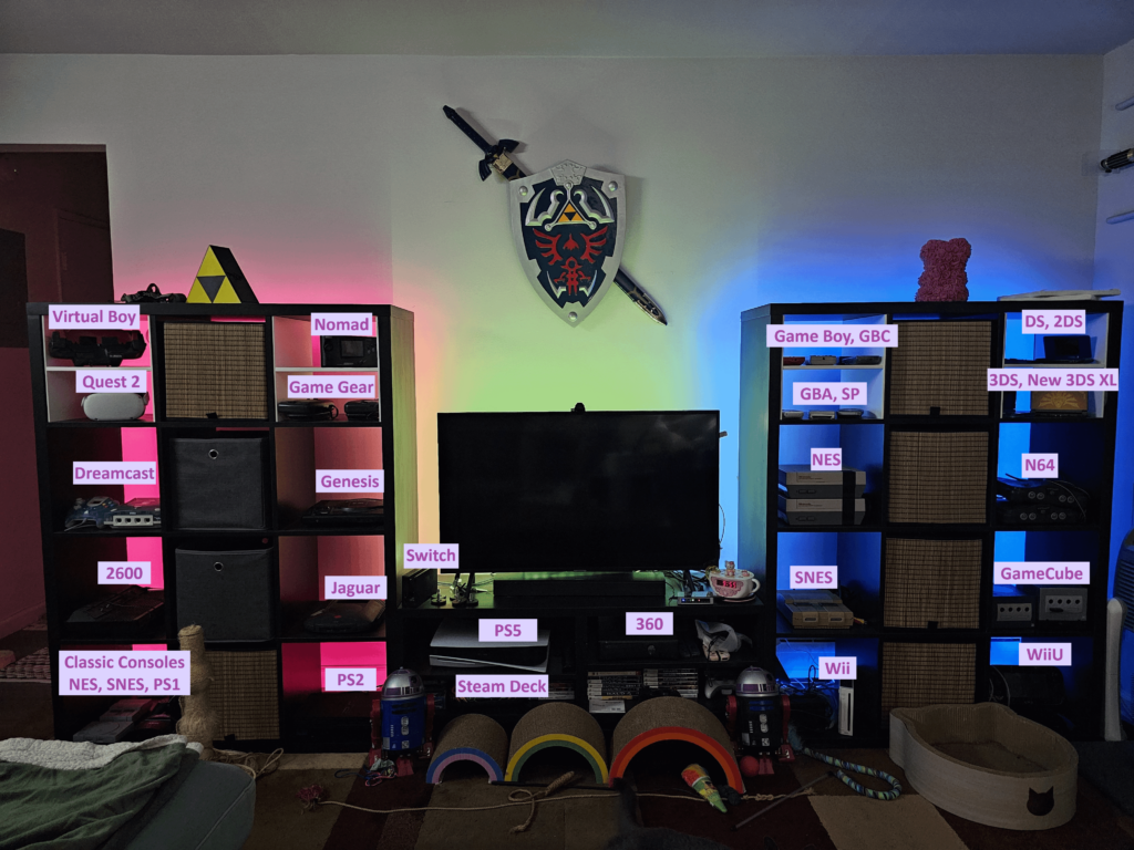 My console collection, just added Dreamcast and Steam Deck ✨️