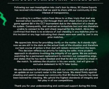 Update on Joel's ban from BC.Game
