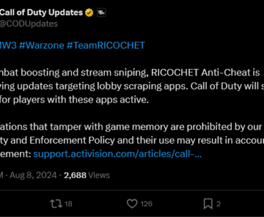 [COD Updates] To combat boosting and stream sniping, RICOCHET Anti-Cheat is deploying updates targeting lobby scraping apps. Call of Duty will shut down for players with these apps active.