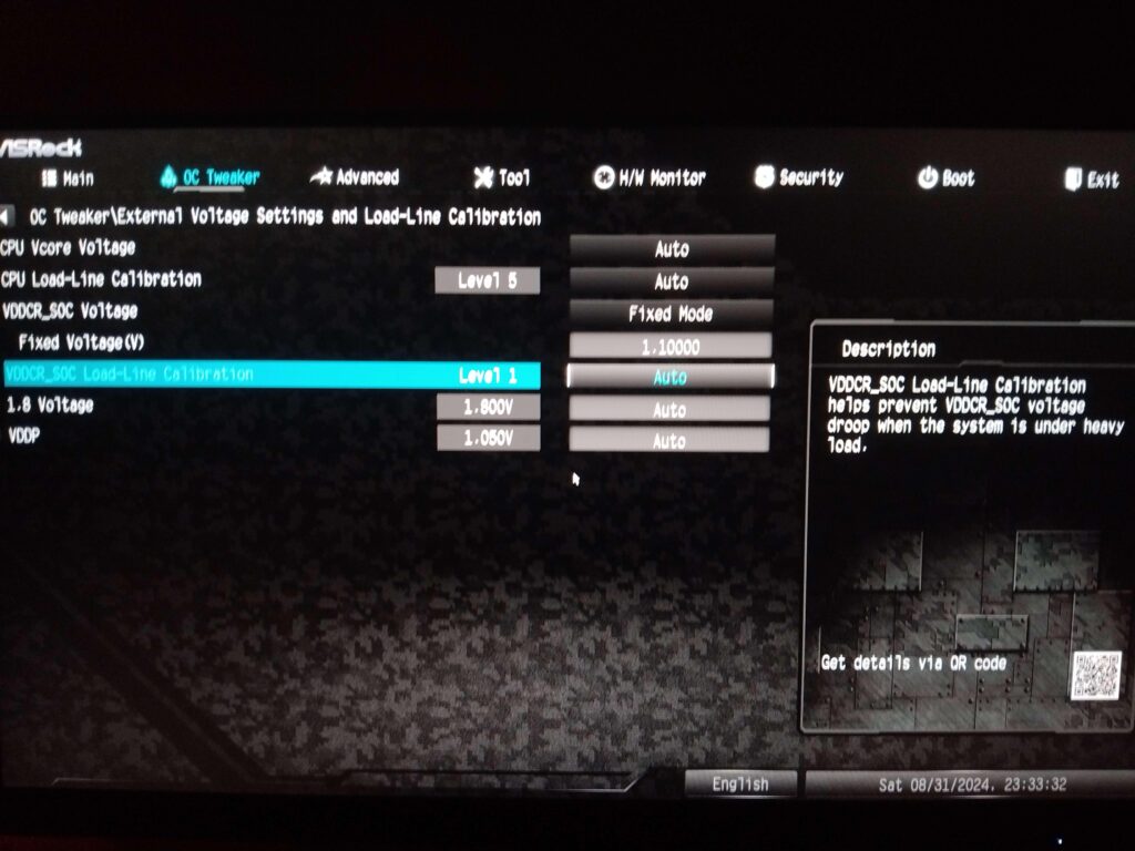 PSA:If you are using Asrock B450 Steel Legend like me, your soc Voltage might not be 1.1 yet if you didn't set it in "External Voltage Settings"