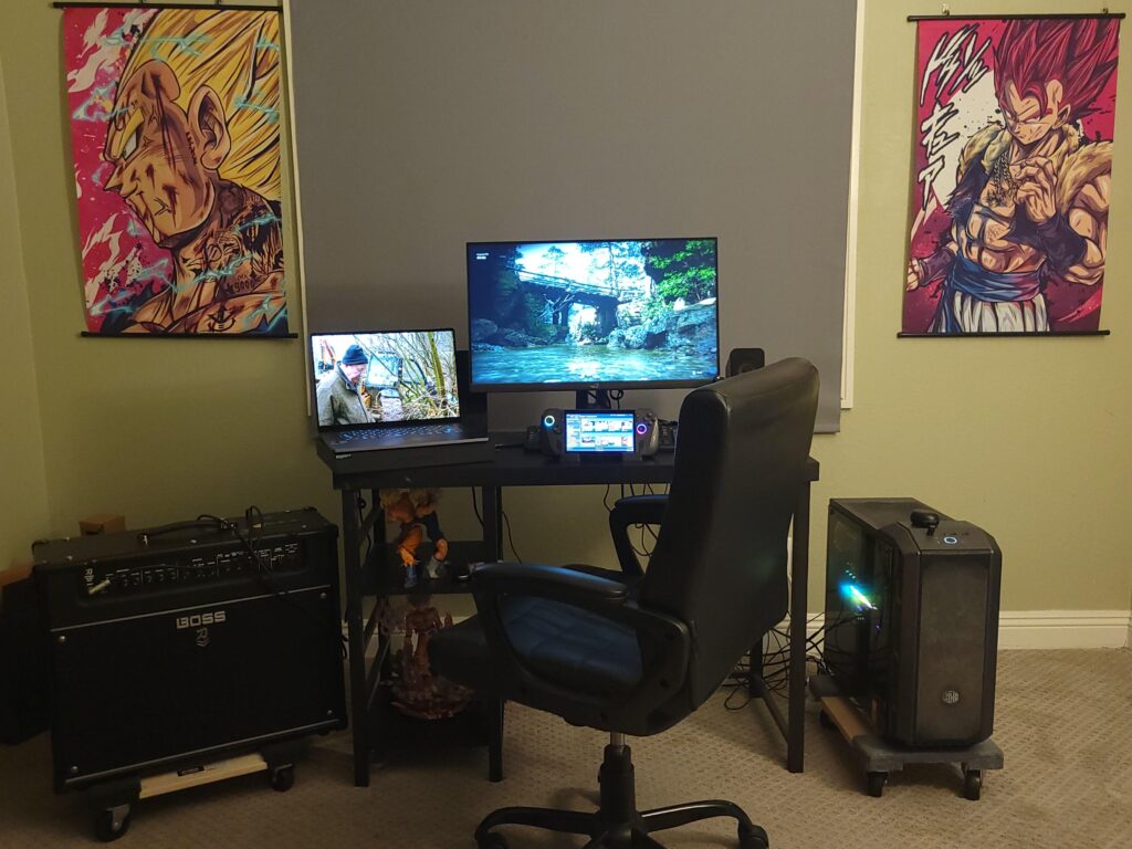 My "office," where I do 90% gaming and 10% work across three PCs
