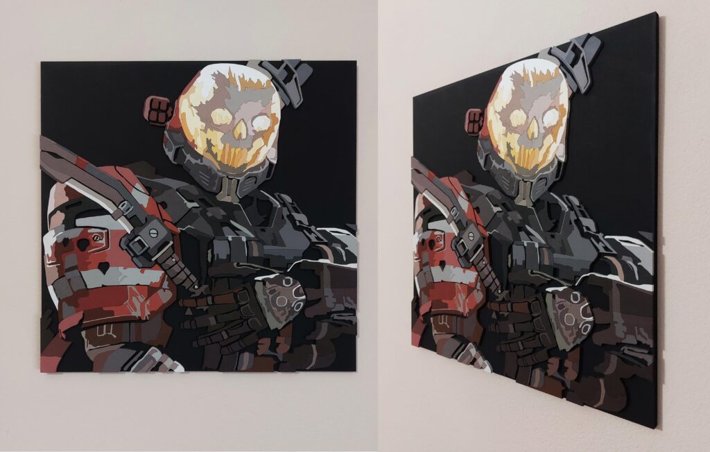 I recently finished a wood art portrait of Emile-A239 from Halo