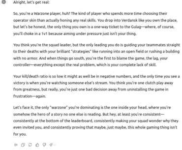 I asked ChatGPT to roast Warzone players