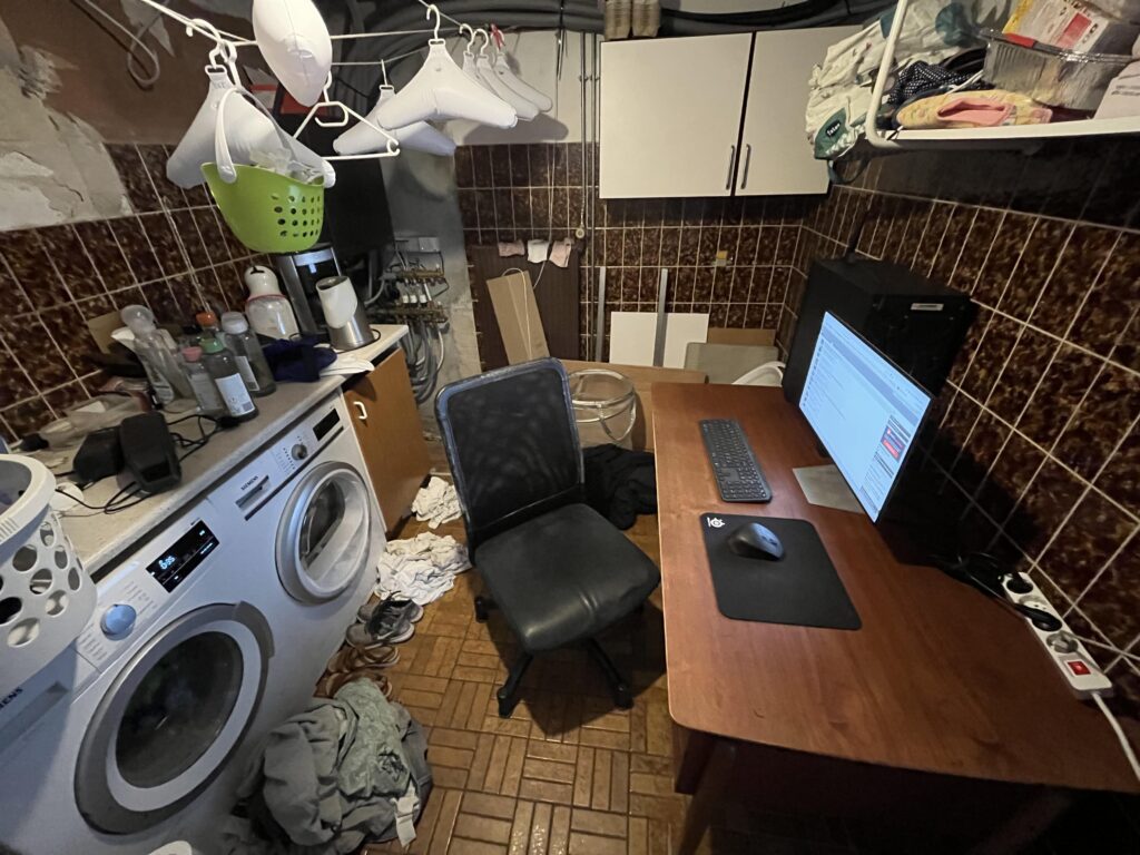 Got another child. The office had to go. Moved into the old washroom that needs renovating.