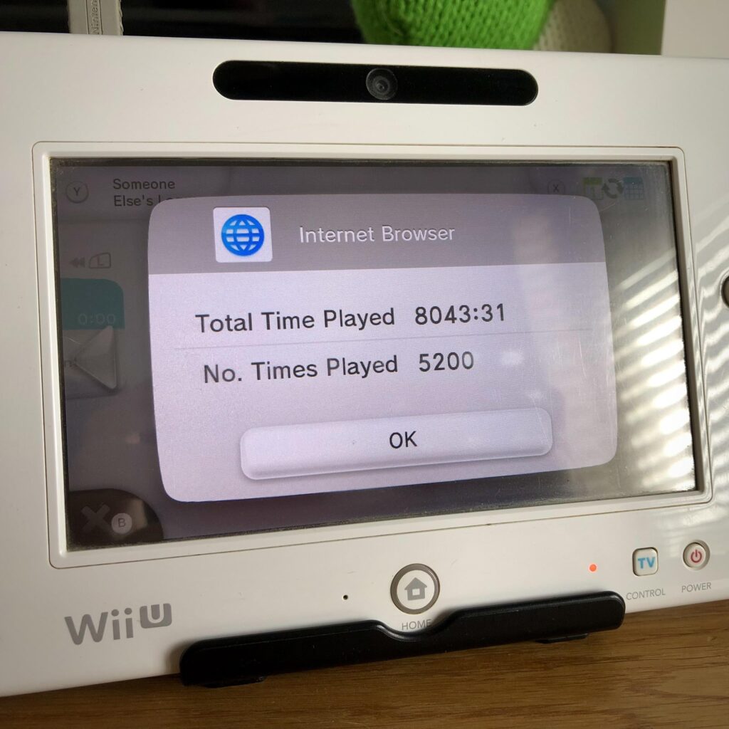 Over the course of five years from 2013 to 2018, I used the Wii U internet browser for 8,043 hours (335 days)