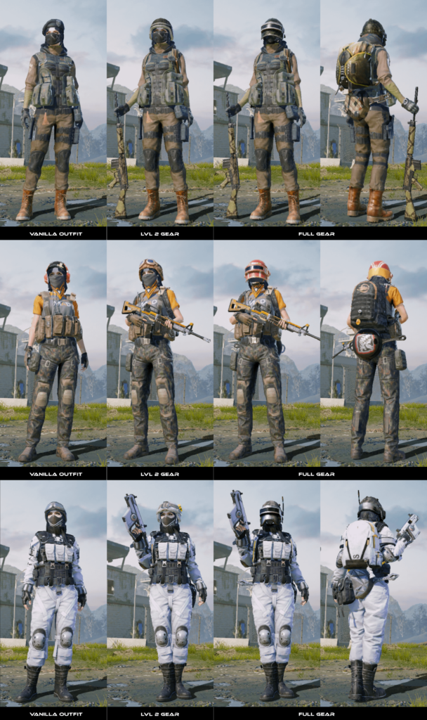 Sharing 3 Tacti-cool Outfits that suits for each grassy, desert, snowy map environments.