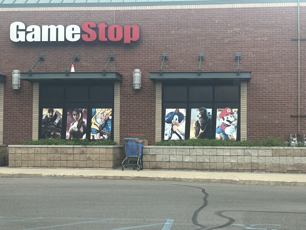 Hometown GameStop still has the original recession-era posters outside