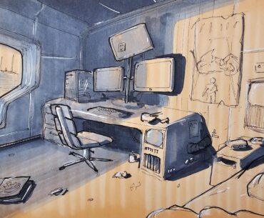 Cyberpunk bedroom from my sketchbook.