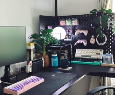 Vertical storage clears up so much desk space! Newly added Skadis pegboards to my relaxation spot