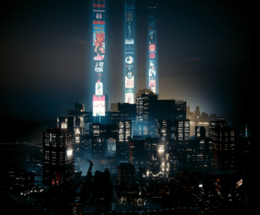 Night City from the top of the Black Sapphire