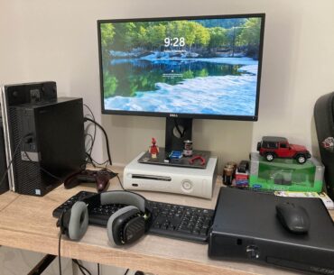 My friend recently reorganised his desk due to lack of space.