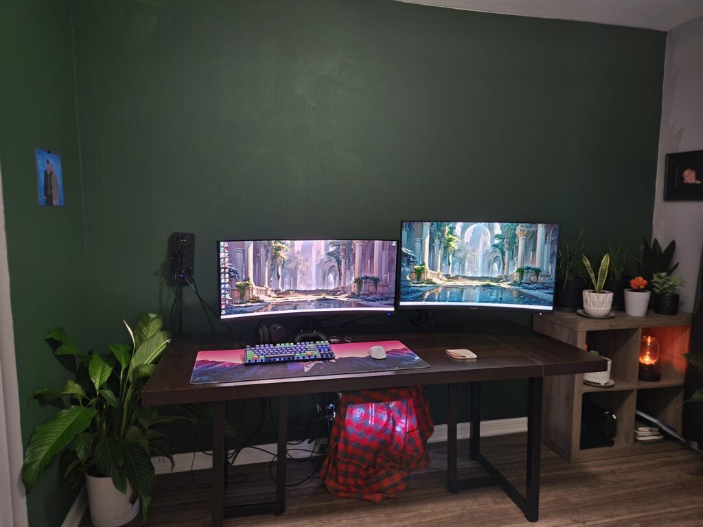 Ongoing, probably going to wall mount tv over monitors and add more plants