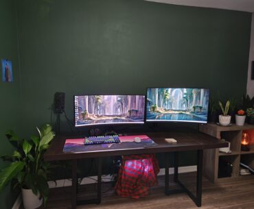 Ongoing, probably going to wall mount tv over monitors and add more plants