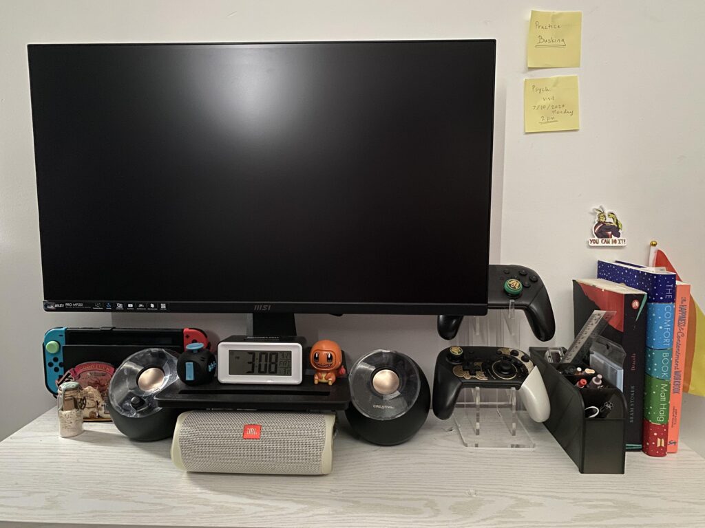 Floor table style. It’s not much of a battle station but this is my happy place.