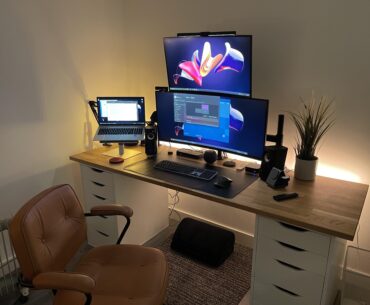 Stacked monitor set up. Time will tell how practical it is, but I think it looks great!