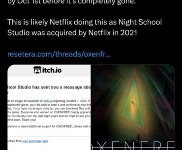 Oxenfree will be revoked for owners on itch.io