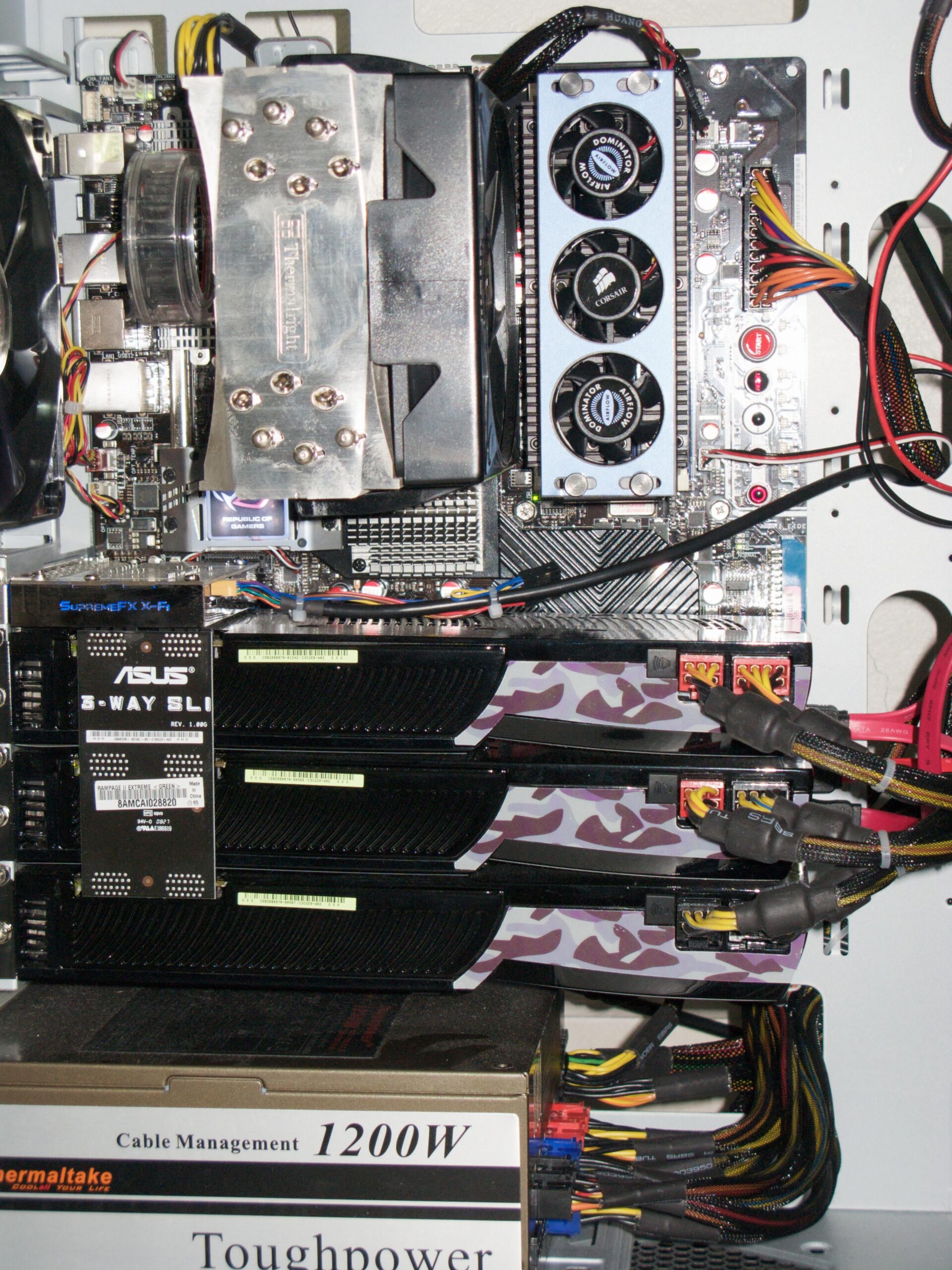 I peaked in late 2008 with this 3-way SLI GTX280, i7 build with a 30″ LCD. After building since the 386 days, I had a stretch of 6 years where I only had laptops. When I got to build another gaming rig, I went a bit nuts. And great timing! FC2, Dead Space, FO3, Borderlands, etc. Such a good time! I peaked in late 2008 with this 3-way SLI GTX280, i7 build with a 30" LCD. After building since the 386 days, I had a stretch of 6 years where I only had laptops. When I got to build another gaming rig, I went a bit nuts. And great timing! FC2, Dead Space, FO3, Borderlands, etc. Such a good time!