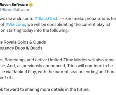 Raven Software update re: Playlist for Warzone (26th September)
