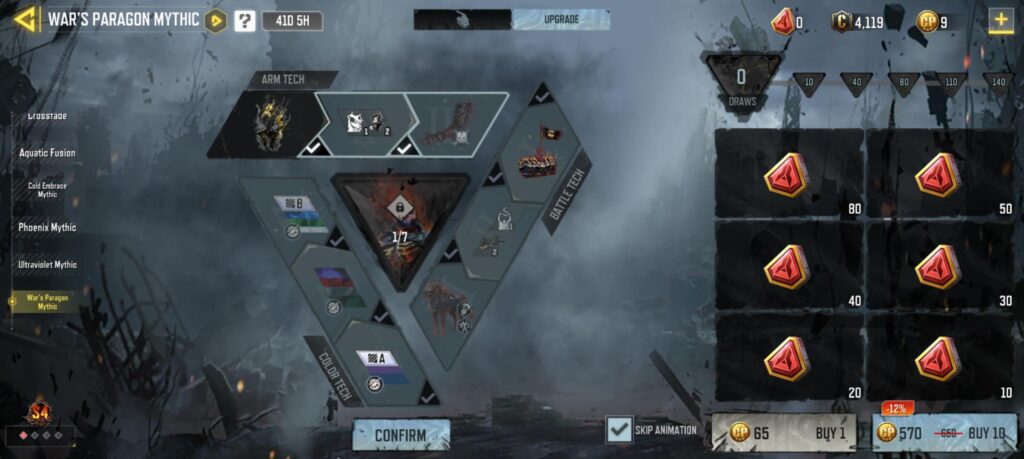 I wish to upgrade mythic ghost, but how much will it cost me?