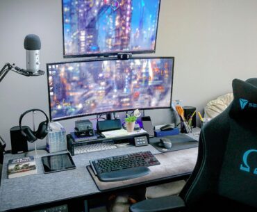 First post here! Check out my setup—it's the cleanest I've kept since moving into the new place. Had a third monitor on the left before, but haven't really needed it lately.