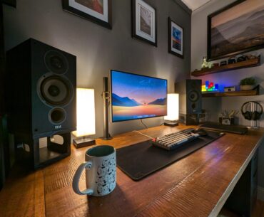 It's a work in progress, but I'm happy with my little cozy workstation. All powered by my Macbook Pro.