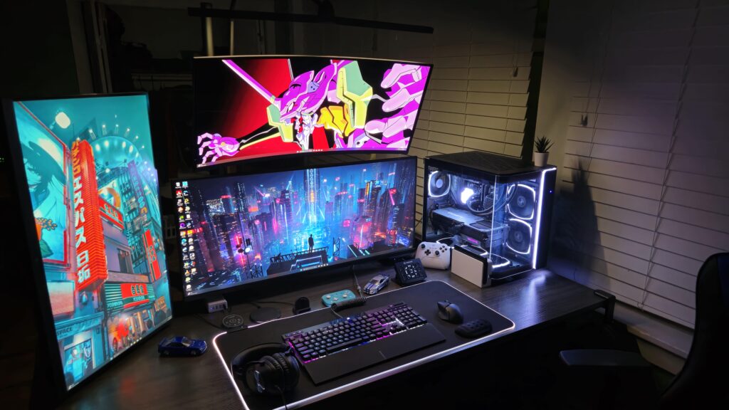 Newest addition to my modest setup, Alienware 34in WQHD 165HZ OLED monitor (top) that I picked up on sale.