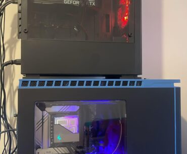 My buddy and his wife's pc setup due to 'space restrictions'