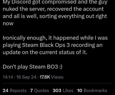 Possible new BO3 security risk. There are also reports of the servers being moved to China. Play with t7 only for now